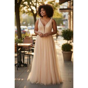 Dave & Johnny Vintage Y2K Prom Pageant Dress Sz 12 Peach Sparkle Fairy Whimsical